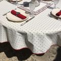 Rectangular coated cotton tablecloth "Calissons" ecru and red