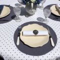 Rectangular coated cotton tablecloth "Calissons" white and blue