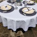 Rectangular coated cotton tablecloth "Calissons" white and blue