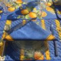 Set de table en coton matelassé enduit "Citrons" jaune et bleu