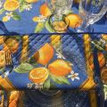 Coated quilted cotton placemat "Citrons" yellow and blue