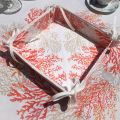 Coated cotton bread basket with laces "Lagon" corail by Tissus Toselli