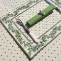 Bordered quilted placemats "Olivettes" ecru and green, by Tissus Toselli
