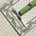 Bordered quilted placemats "Olivettes" ecru and green, by Tissus Toselli