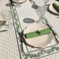 Round tablecloth in cotton "Calisson" ecru and green by TISSUS TOSELLI