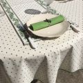 Rectangular coated cotton tablecloth "Calissons" ecru and green