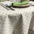Rectangular coated cotton tablecloth "Calissons" ecru and green