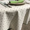 Coated cotton round tablecloth "Calisson" ecru and green by Tissus Toselli