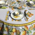 Round tablecloth in cotton "Lemons" ecru and yellow by Tissus Toselli