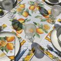 Round tablecloth in cotton "Lemons" ecru and yellow by Tissus Toselli