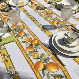 Rectangular coated cotton tablecloth "Lemons" ecru and yellow