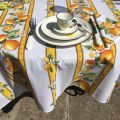 Rectangular coated cotton tablecloth "Lemons" ecru and yellow
