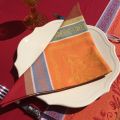 Serviette de table Jacquard "Olivia" orange et rouge, Tissus Toselli