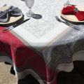 Square Jacquard tablecloth "Coteaux" grey and red by Tissus Toselli