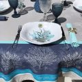 Rectangular Jacquard tablecloth "Ocean" blue by Tissus Toselli