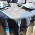Rectangular Jacquard tablecloth "Oceane" blue by Tissus Toselli