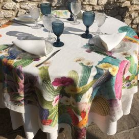 Tessitura Toscana Tellerie, square linen tablecloth "Kactus""