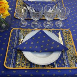Coated quilted cotton placemat "Bastide" yellow and blue by Marat d'Avignon