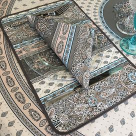 Coated quilted cotton placemat "Bastide" turquoise and grey by Marat d'Avignon