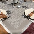 Rectangular Jacquard tablecloth "Coteaux" beige and ocre by Tissus Toselli