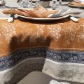 Square Jacquard tablecloth "Coteaux" beige and ocre by Tissus Toselli