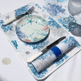 Quilted cotton placemat "Lagon" blue and turquoise