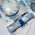 Quilted cotton placemat "Lagon" Blue and white