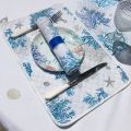 Set de table en coton matelassé "Lagon" Bleu et blanc
