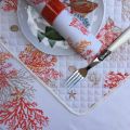 Coated quilted placemat in cotton "Lagon" orange and corail
