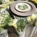 Square coated cotton tablecloth "Botanique" green Sud Etoffe