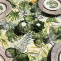 Square coated cotton tablecloth "Botanique" green Sud Etoffe