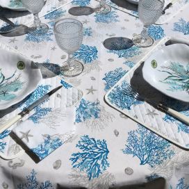 Cotton tablecloth "Lagon" blue and turquoise from Tissus Toselli