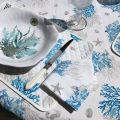 Cotton tablecloth "Lagon" blue and turquoise from Tissus Toselli