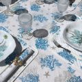 Round cotton tablecloth "Lagon" blue and turquoise from Tissus Toselli