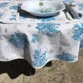 Round cotton tablecloth "Lagon" blue and turquoise from Tissus Toselli