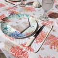 Round cotton tablecloth "Lagon" orange et corail from Tissus Toselli