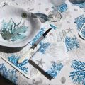 Coatted cotton tablecloth "Lagon" blue and turquoise by Tissus Toselli