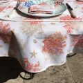 Coated cotton tablecloth "Lagon" orange and corail by Tissus Toselli