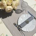 Table runner, Boutis fashion "Calliope" pale grey Sud-Etoffe