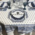 Rectangular borded provence cotton tablecloth "Bastide" White and blue "Marat d'Avignon"