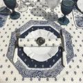 Nappe provençale rectangulaire bordée en coton "Bastide" Blanche et bleue "Marat d'Avignon"
