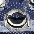 Nappe provençale rectangulaire bordée en coton "Bastide" bleue et blanche "Marat d'Avignon"