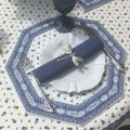 Nappe provençale rectangulaire bordée en coton "Tradition" bleue et blanche "Marat d'Avignon"