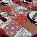 Round Jacquard tablecloth, stain resistant Teflon "Carces" red and  grey