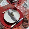 Rectangular coated Jacquard tablecloth, stain resistant Teflon "Carces" red and grey