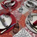 Rectangular coated Jacquard tablecloth, stain resistant Teflon "Carces" red and grey