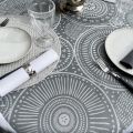 Rectangular Jacquard polyester tablecloth "Bulles" grey from "Sud Etoffe"