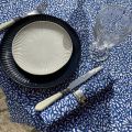 Nappe ronde en coton "Ondine" bleue et blanche Tissus Toselli