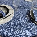 Round cotton tablecloth "Ondine" blue and white by Tissus Toselli in Nice