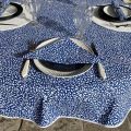 Round cotton tablecloth "Ondine" blue and white by Tissus Toselli in Nice